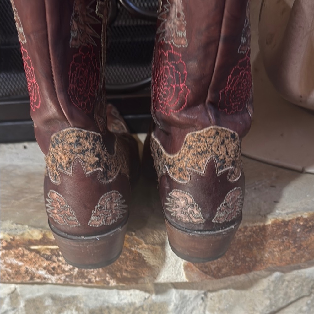 Luchesse Diva Heeled Boots Brown And Red Western Style View 3
